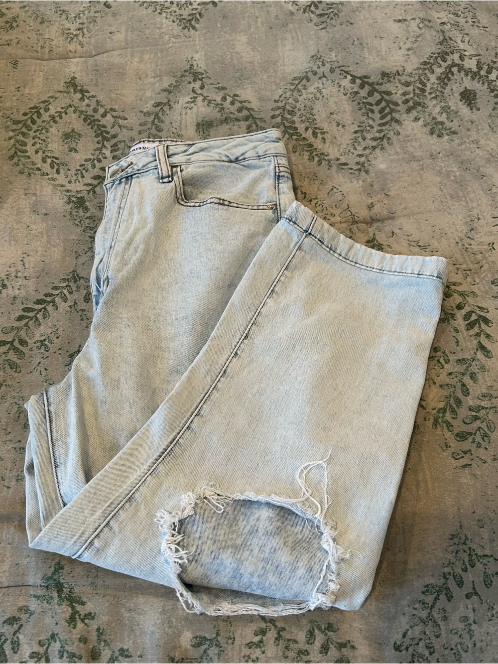 WeWoreWhat Light Blue Straight Leg Jeans with Knee Distress
